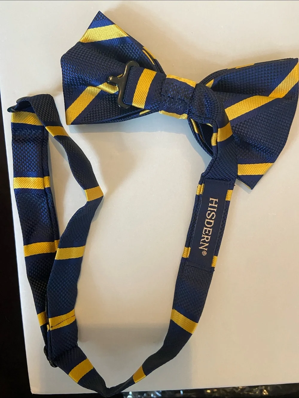 NEW in box Hisdern handmade stripe formal bow tie